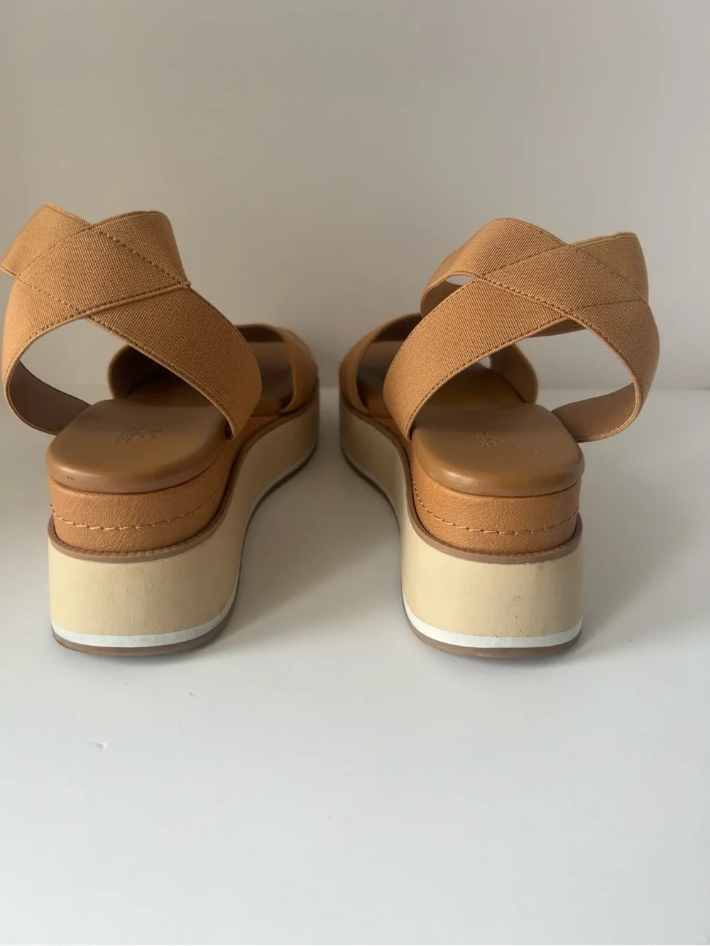 Nordstrom Rack Platform Sandals Women’s Size 8M Camel Stretch Slingback Comfort